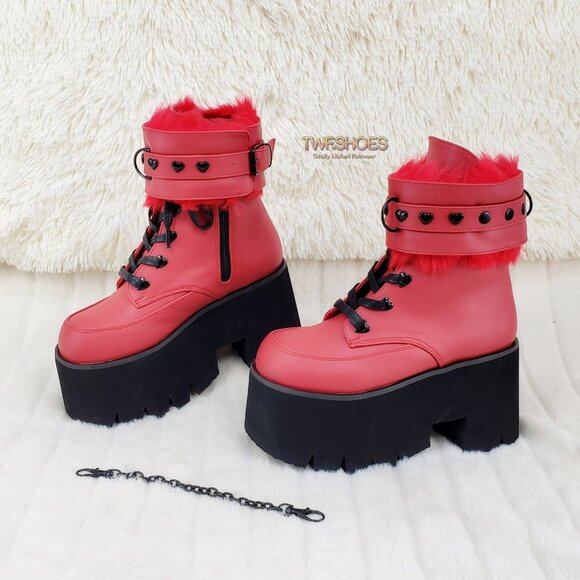 Goth Punk Platform Ankle Boots Furry Chain Cuff 57 - Picture 14 of 16